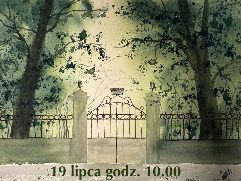 Na zdjęciu rysunek akwarelami przedstawiający bramę muzeum w Tomaszowie Mazowieckim