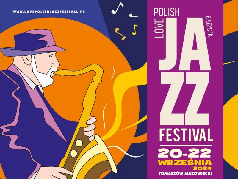 Na zdjęciu baner 8. Love Polish Jazz Festival. Na banerze grafika saksofonisty